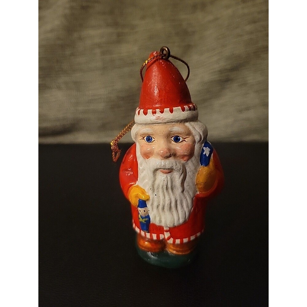 Vintage House Of Hatten Santa Claus Christmas Ornament Gnome Blue Star Bag 1995